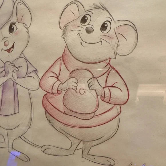 Disney Original Art - The Rescuers - Hand Drawn Signed Sketch 13.5 X 16.5 Framed